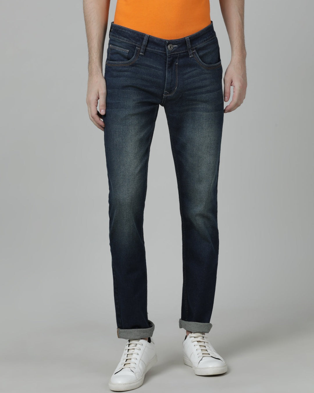Casual Slim Solid Medium Blue Denim Jean