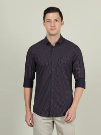 Navy Printed Casual Full Sleeve 100% Cotton Shirt