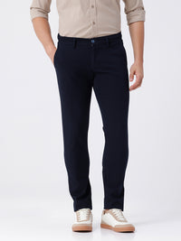 Men's Trim Fit Textured Stretch Navy Chinos For Essential Daily Styling