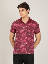 Casual Red Printed Polo T-Shirt