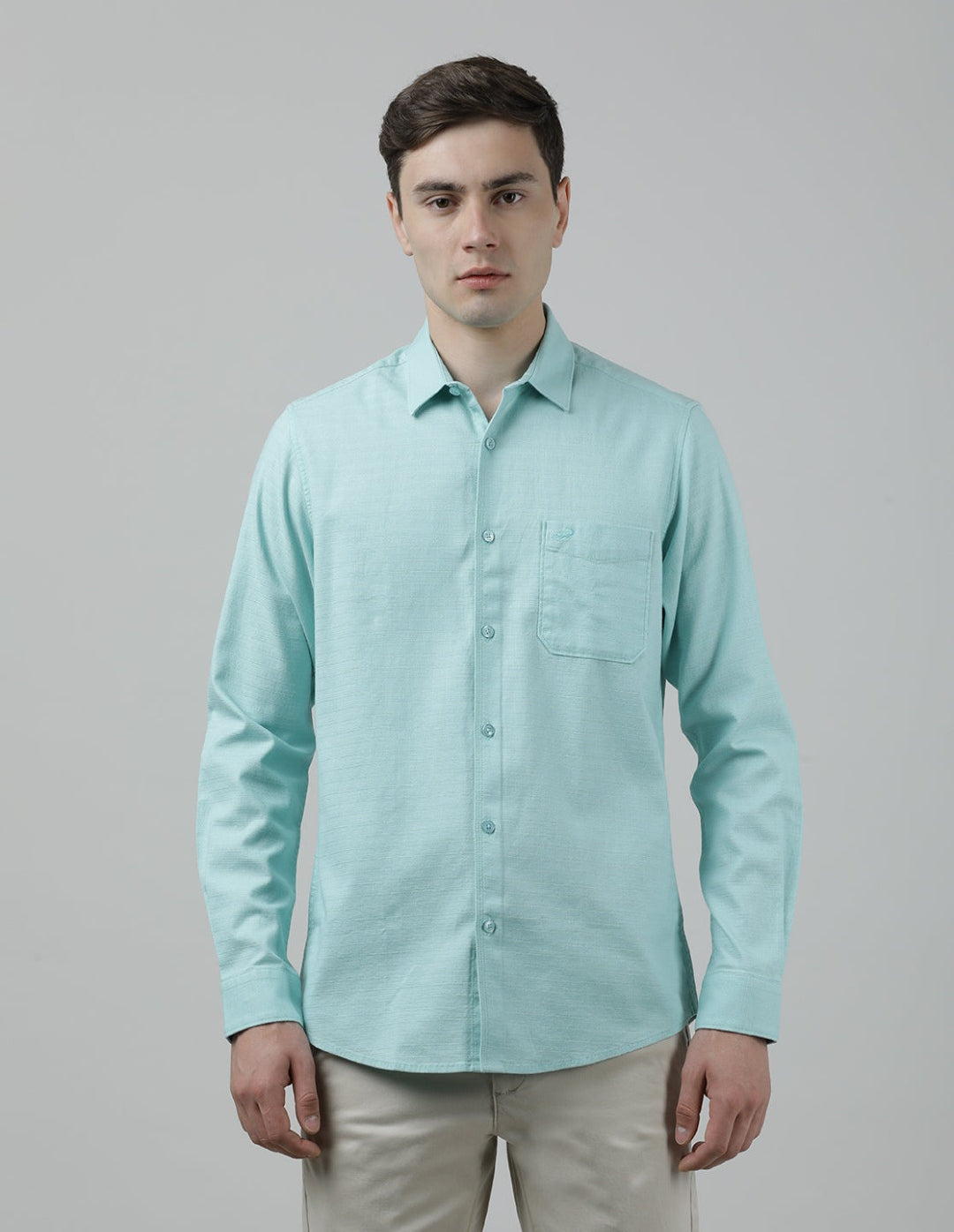 Casual Aqua Full Sleeve Comfort Fit Solid Shirt with Collar for Men
