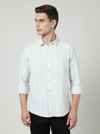Casual Blue Striped Full Sleeve Shirt