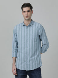 Light Blue Striped Full Sleeve 100% Cotton Casual Shirt