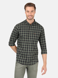 Checked Full Sleeve Green Casual Shirt