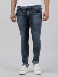 Black and Blue Solid Mid Rise Slim Tapered Jean