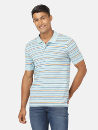 Light Blue Melange Striped Polo T-Shirt