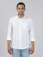 Casual White Full Sleeve Regular Fit Print Shirt with Collar for Men