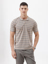 Classic Yarn-Dyed Stripe Polo T-Shirt In Beige