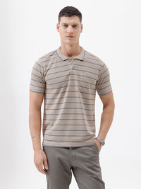 Classic Yarn-Dyed Stripe Polo T-Shirt In Beige