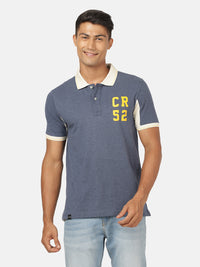 Navy Melange Solid Polo T-Shirt