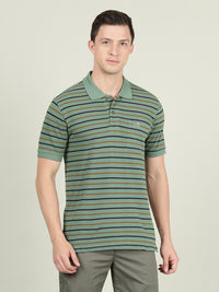 Green Casual Striped Polo T-Shirt