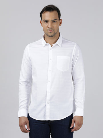 Casual White Full Sleeve Regular Fit Solid Shirt with Collar for Men