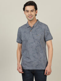 Casual Navy Printed Polo T-Shirt