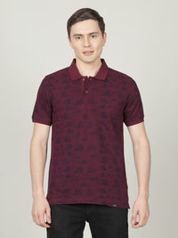 Wine Red Printed Polo T-Shirt