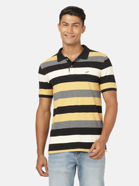 Casual Black Striped Polo T-Shirt
