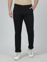 Solid Slim Fit Black Casual Trouser