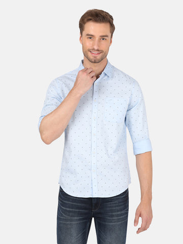 Casual Full Sleeve Comfort Fit Printed Light Blue With Collar Shirt For Men