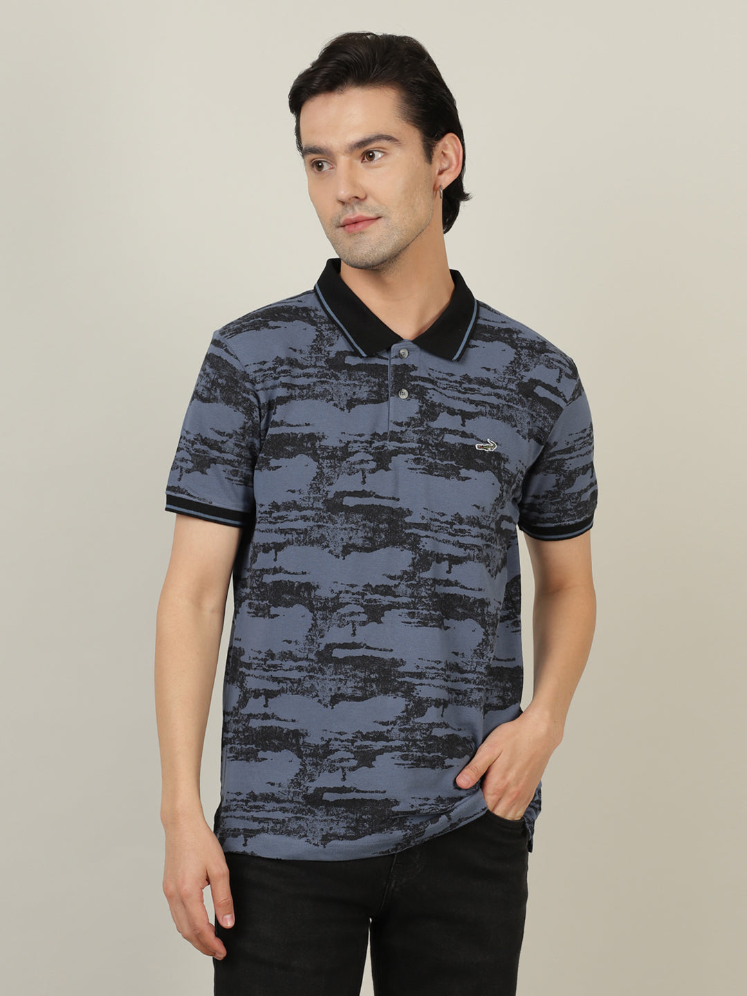 Crocodile Men Navy Printed Slim Fit T-Shirt