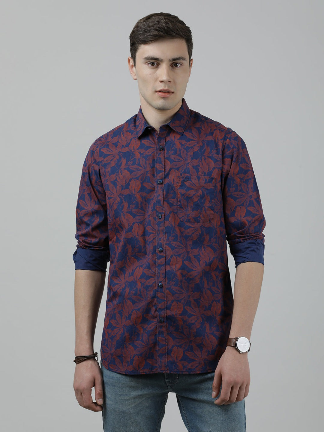 Casual Full Sleeve Slim Fit Printed Shirt Navy for Men