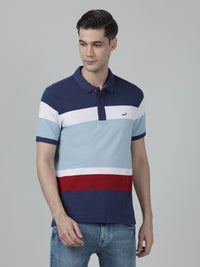 Mid Blue Striped Polo T-Shirt