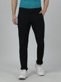 Solid Slim Fit Casual Black Trouser