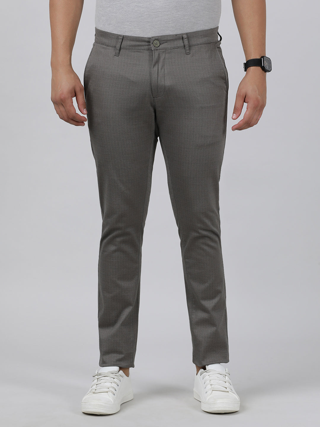 Casual Trim Fit Printed Grey Trousers for Men
