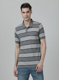 Charcoal Grey Striped Polo T-Shirt