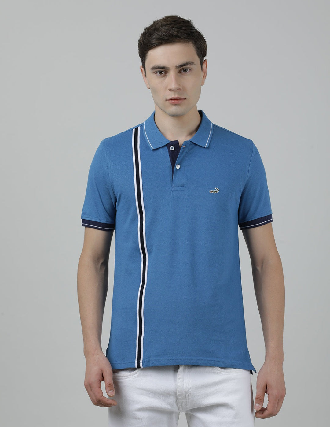 Casual Blue Solid Polo T-Shirt Half Sleeve Slim Fit with Collar for Men