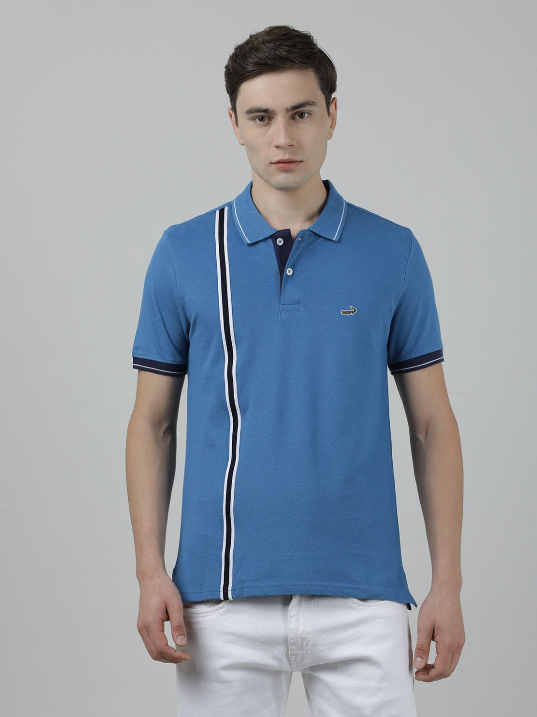 Casual Blue Solid Polo T-Shirt Half Sleeve Slim Fit with Collar for Men
