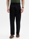 Men Black Comfort Fit Solid Trouser