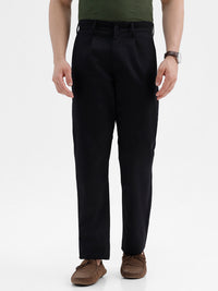 Men Black Comfort Fit Solid Trouser