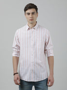 Casual Full Sleeve Comfort Fit Stripe Shirt Pink for Men