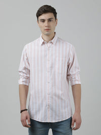 Pink Striped Full Sleeve 100% Cotton Shirt