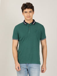 Green Casual Solid Polo T-Shirt