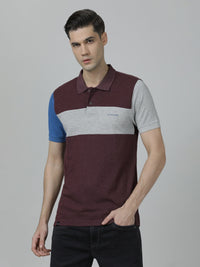 Grey Melange Colourblocked Polo T-Shirt