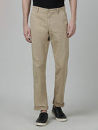 Casual Solid Khaki Slim Fit Slim fit Trouser for Men