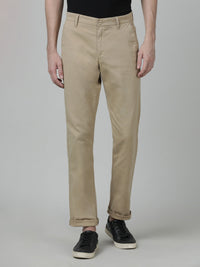 Khaki Brown Casual Solid Slim Fit Trouser