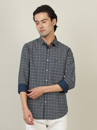 Dark Teal Printed Full Sleeve 100% Cotton Shirt