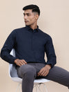 Close-up of navy fabric with texture detail