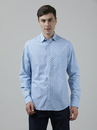 Sky Blue Printed Full Sleeve 100% Cotton Shirt