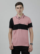 Casual Pink T-Shirt Cut and Sew Polo Half Sleeve Slim Fit with Collar for Men