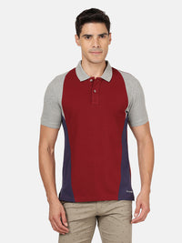 Casual Red Colourblocked Polo T-Shirt