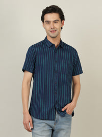 Indigo Navy Striped Half Sleeve 100% Cotton Casual Shirt