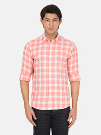Light Orange Checked Full Sleeve Shirt
