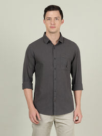 Grey Solid Full Sleeve Linen Casual Shirt