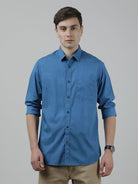 Casual Royal Blue Full Sleeve Comfort Fit Printed Shirt with Collar for Men