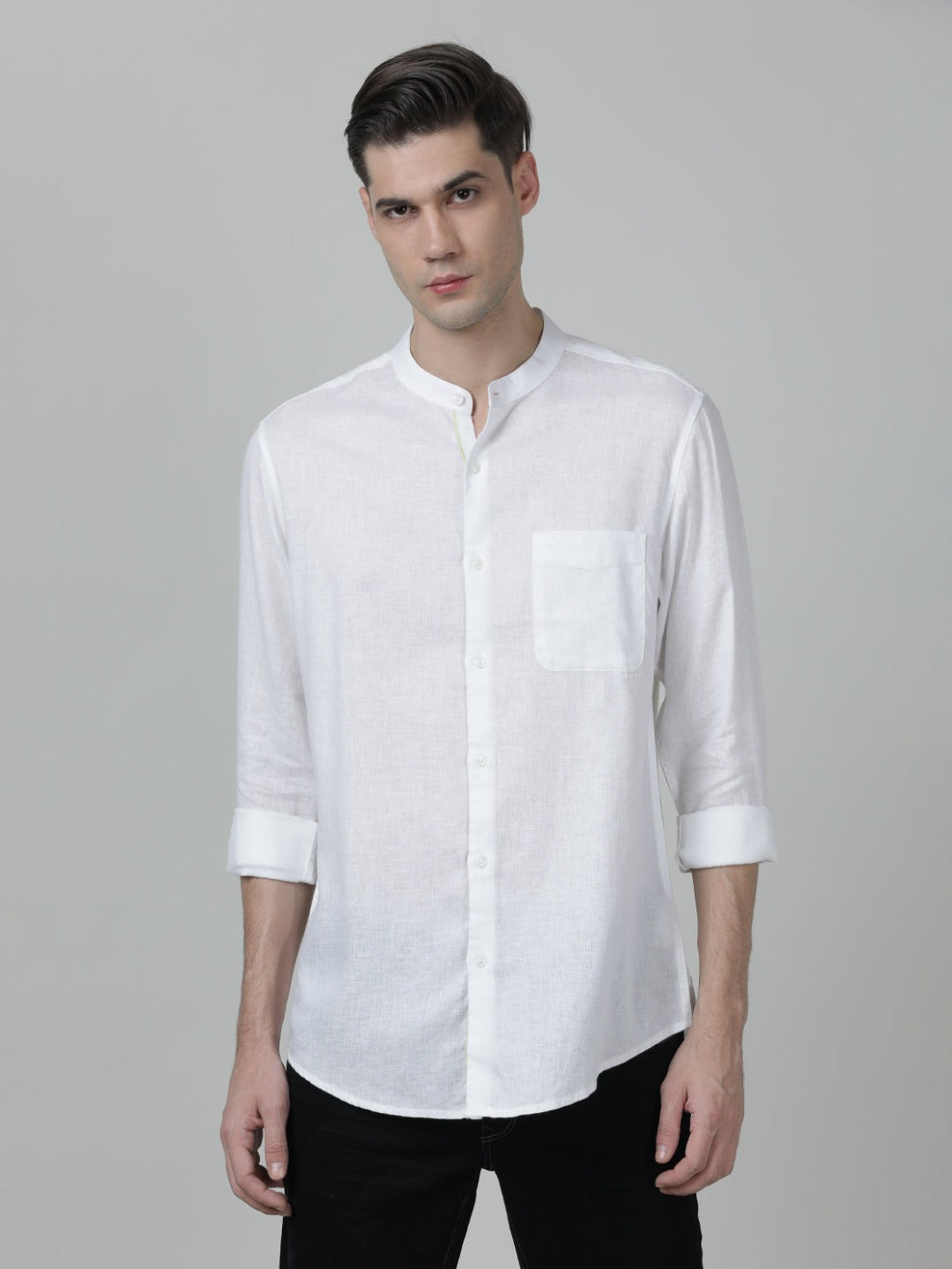 Casual Solid Comfort Fit Full Sleeve Off White Shirt with Collar