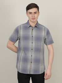 Grey Checked Half Sleeve 100% Cotton Shirt