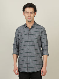 Dark Grey Striped Full Sleeve 100% Cotton Shirt