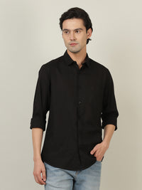 Black Full Sleeve 100% Cotton Solid Shirt